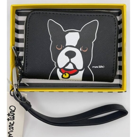 New Marc Tetro Boston Terrier Westie Black White Zipper Wristlet Box - Picture 5 of 7